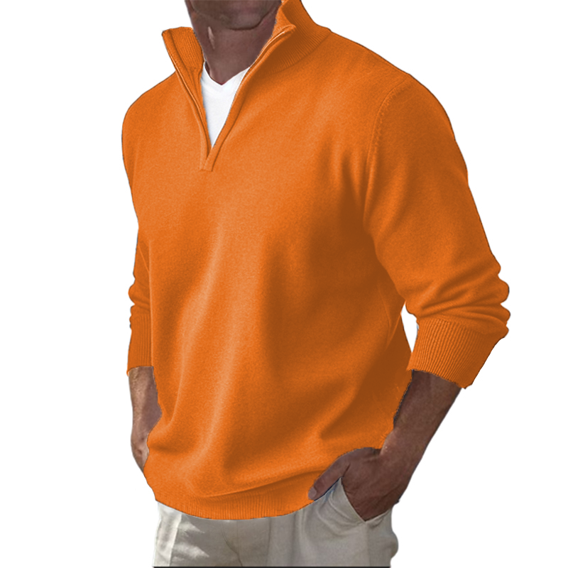Men's Business Three-Quarter Zip Cotton Polo Shirt