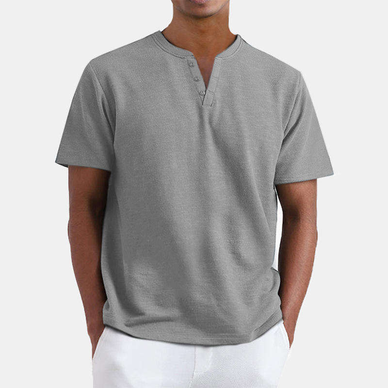 Men's Summer Solid Color Henley Short Sleeve T-shirt