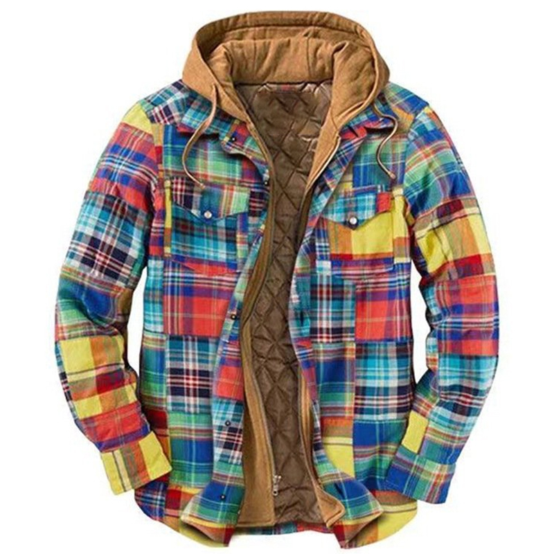 Mens Plaid Thick Woolen Casual Jacket