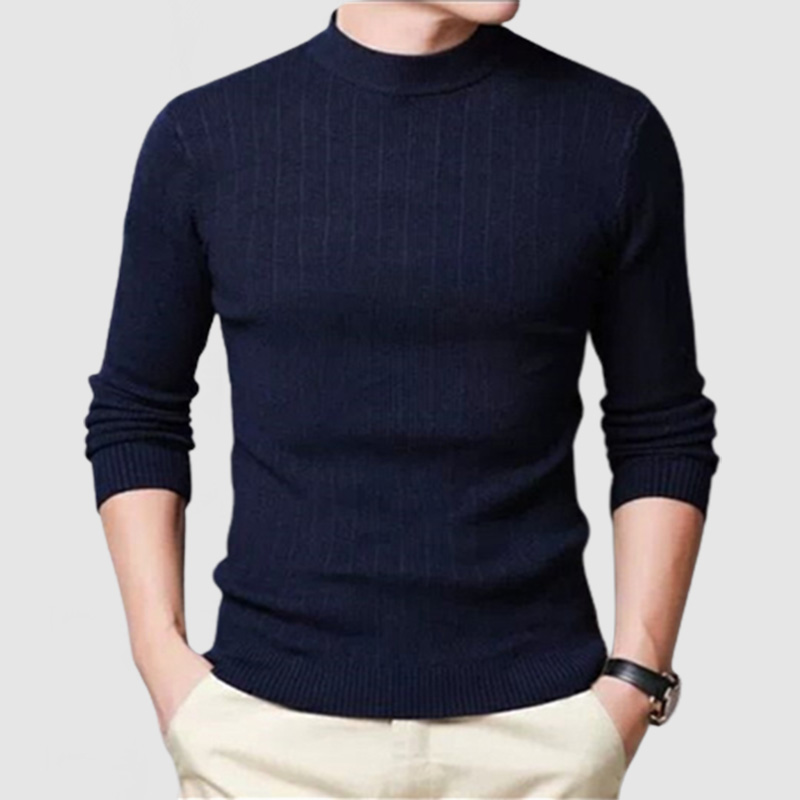 Men's Striped Half Turtle Neck Long Sleeve Basic Sweater