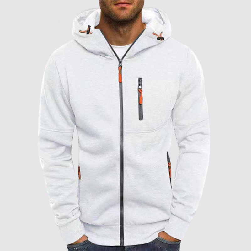 Men's Outdoor Hooded Contrast Color Zipper Cardigan Hoodie