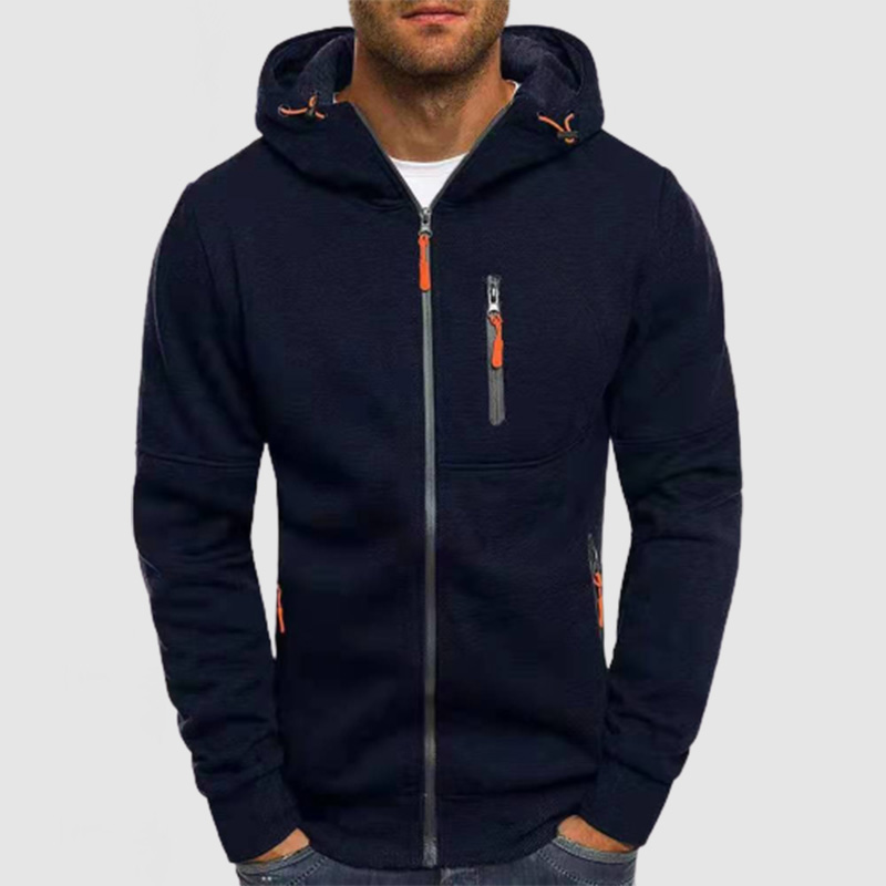 Men's Outdoor Hooded Contrast Color Zipper Cardigan Hoodie