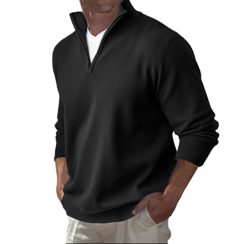 Men's Business Three-Quarter Zip Cotton Polo Shirt