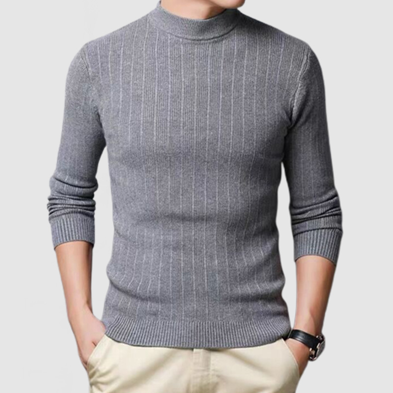 Men's Striped Half Turtle Neck Long Sleeve Basic Sweater