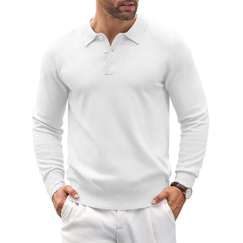 Mens Knit Casual Long Sleeve Classic Polo Shirts