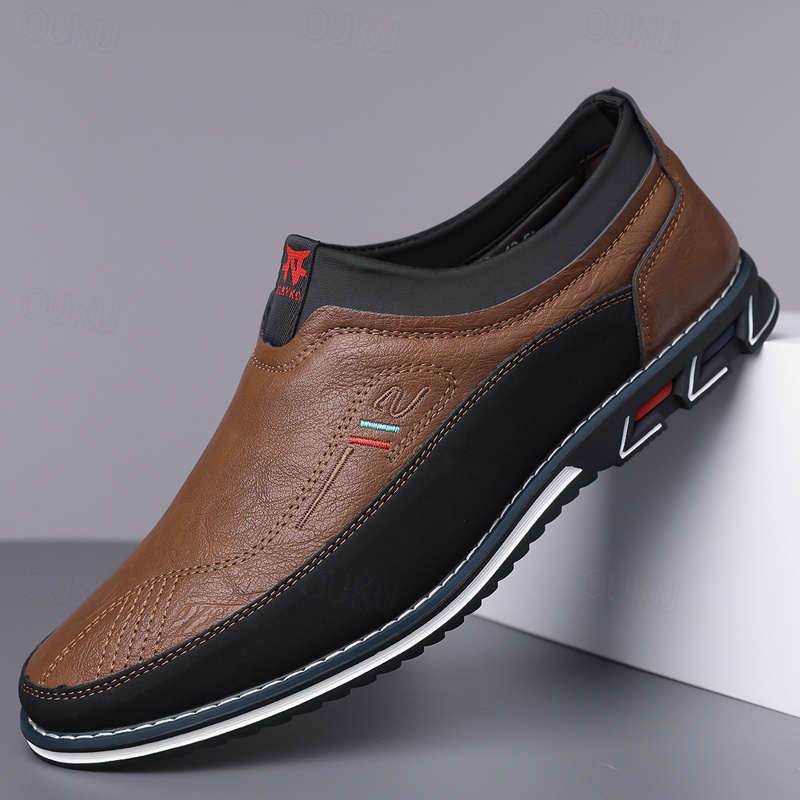 Men's Casual Slip-On Loafers - Brown and Black Breathable Leather Shoes for Everyday Wear 2024 - US $40.99 –P9