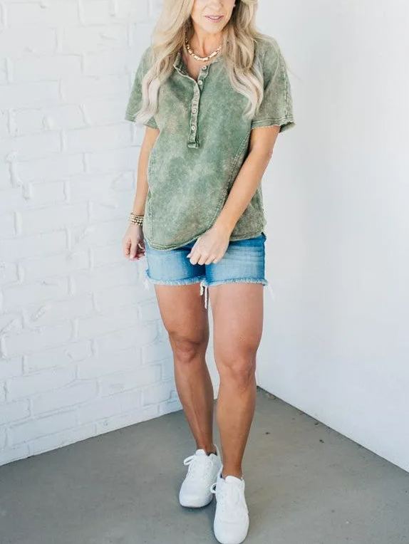 Women's Washed Button T-Shirt 