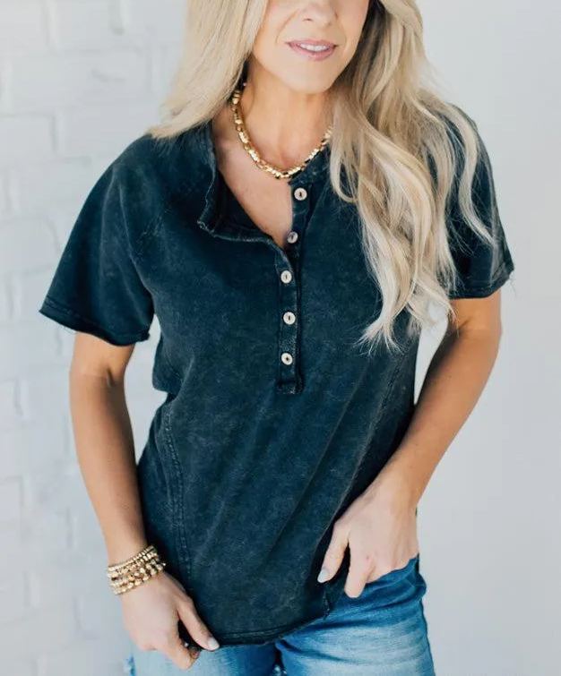 Women's Washed Button T-Shirt 