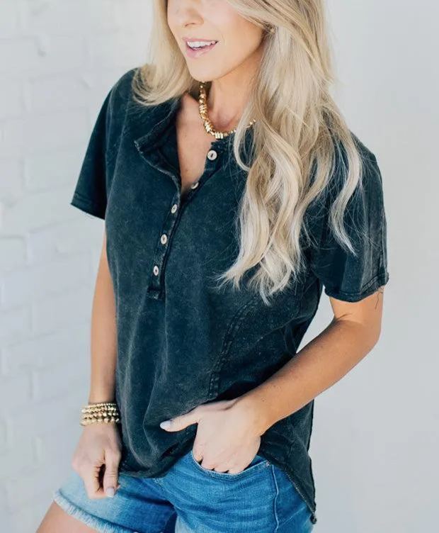 Women's Washed Button T-Shirt 