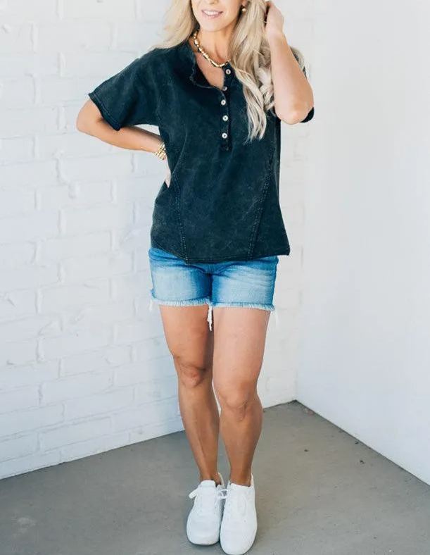 Women's Washed Button T-Shirt 