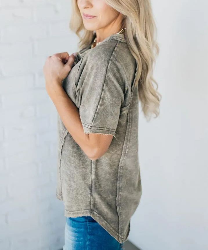 Women's Washed Button T-Shirt 