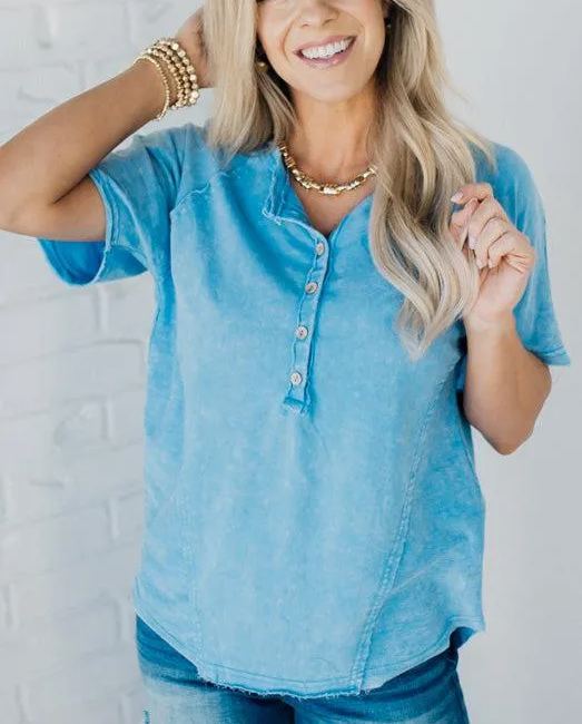 Women's Washed Button T-Shirt 