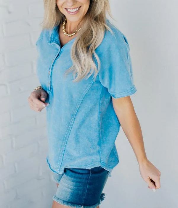 Women's Washed Button T-Shirt 