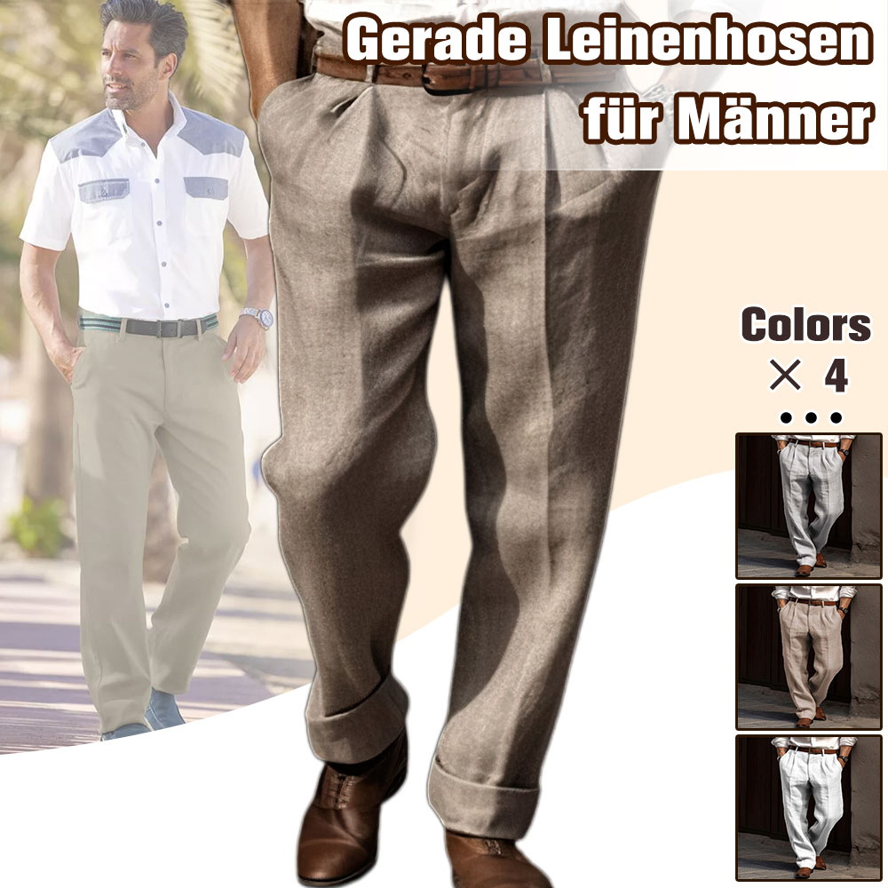  Neue atmungsaktive Herren-Leinenhose mit geradem Bein