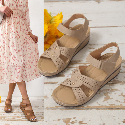 Sommer neue Damen-Römersandalen mit Keilabsatz und Klettverschluss