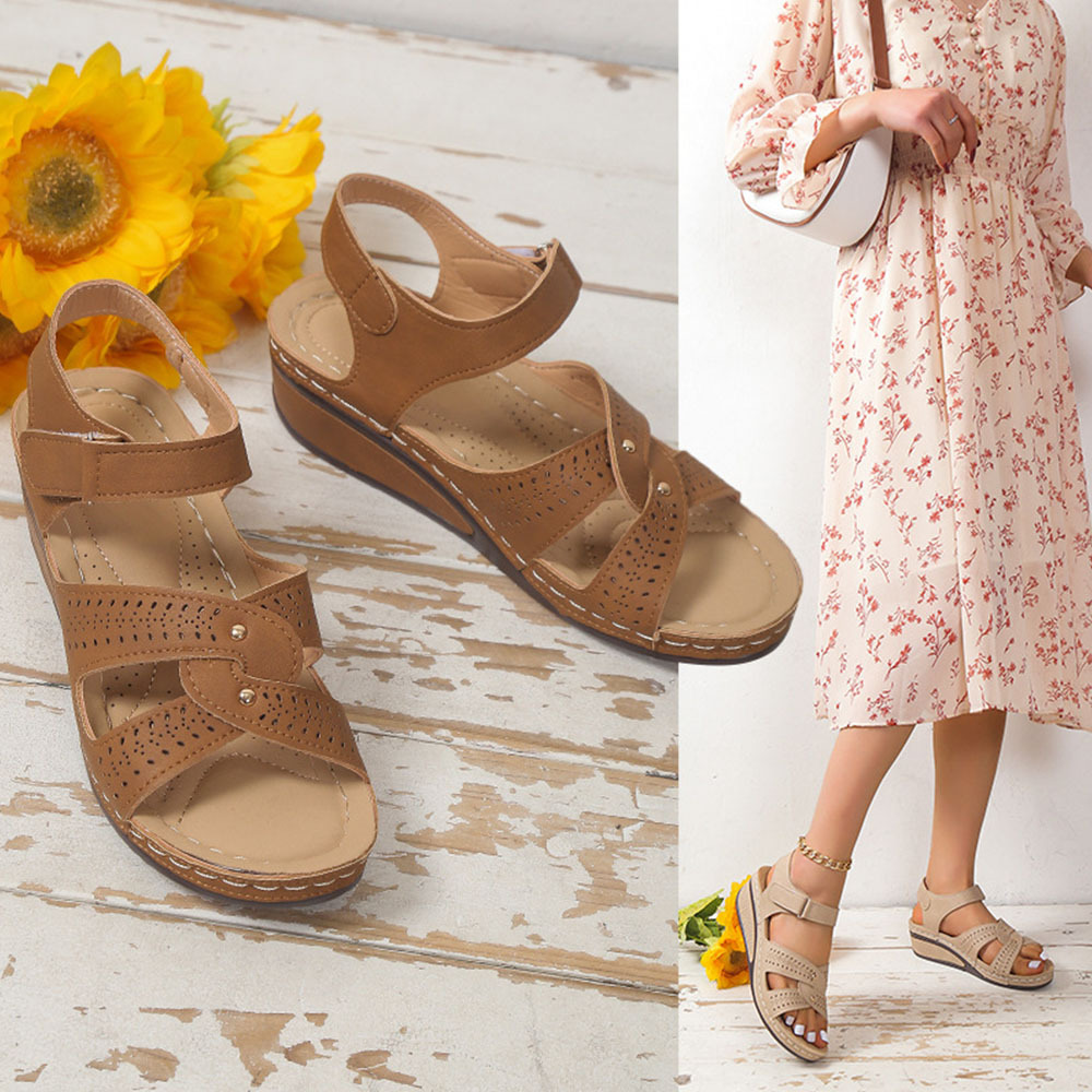 Sommer neue Damen-Römersandalen mit Keilabsatz und Klettverschluss
