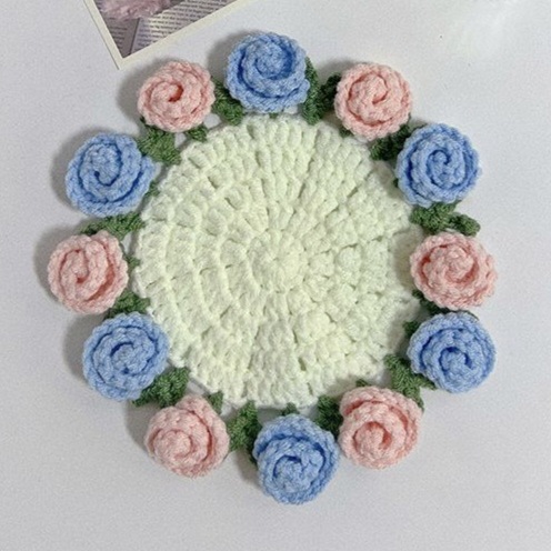 Untersetzer Kreativer Geschenkstrauß Gehäkelte Tasse Fertiger Rosenstrauß Handgefertigt Handgewebte Blume Untersetzer