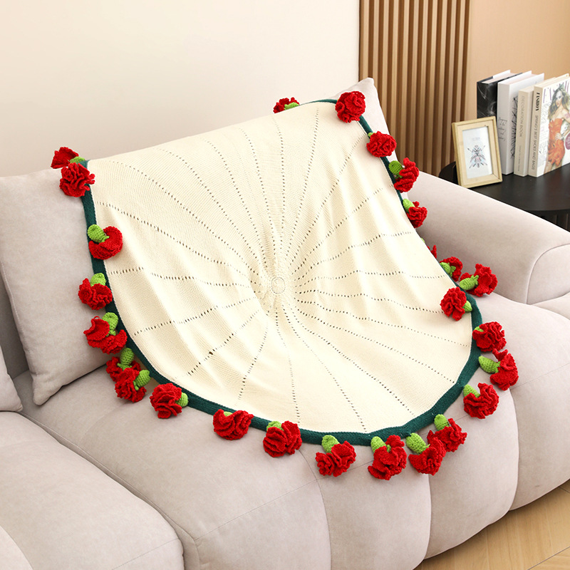 Handgestrickte Regenbogen-Nelkendecke, fertiges Geschenk zum Muttertag