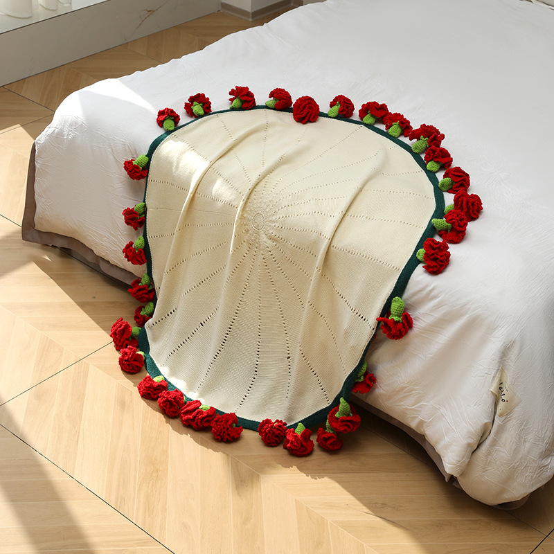 Handgestrickte Regenbogen-Nelkendecke, fertiges Geschenk zum Muttertag