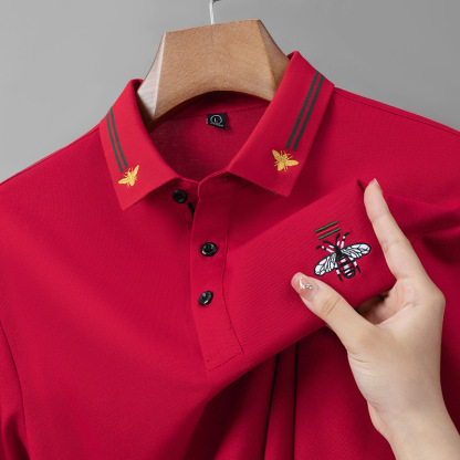 Modisches Herren-Poloshirt mit Bienenstickerei und Kurzen Ärmeln und Revers