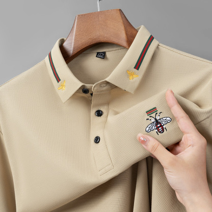 Modisches Herren-Poloshirt mit Bienenstickerei und Kurzen Ärmeln und Revers