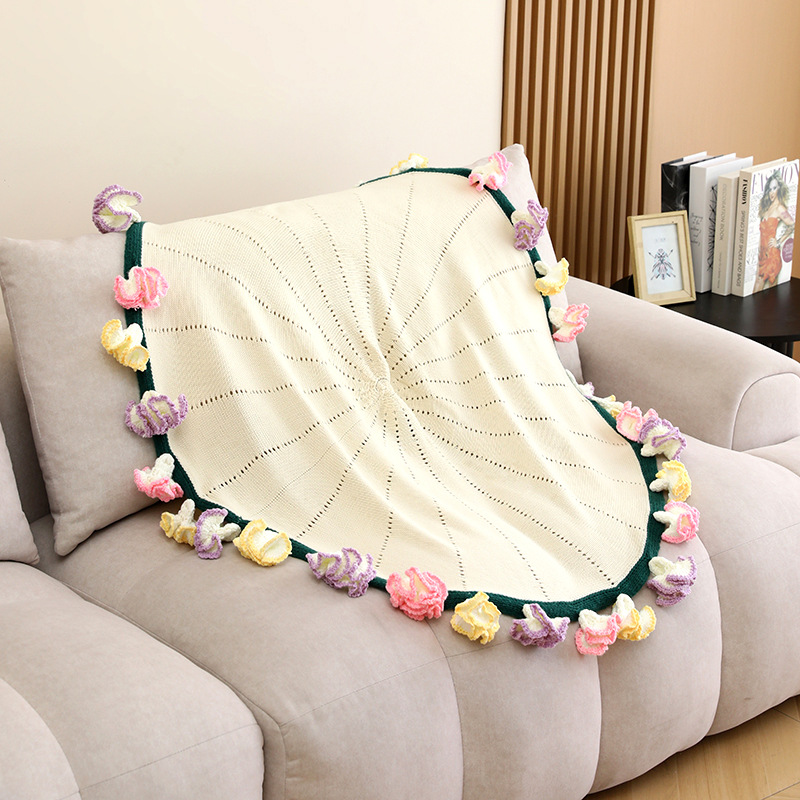 Handgestrickte Regenbogen-Nelkendecke, fertiges Geschenk zum Muttertag