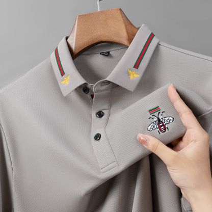 Modisches Herren-Poloshirt mit Bienenstickerei und Kurzen Ärmeln und Revers