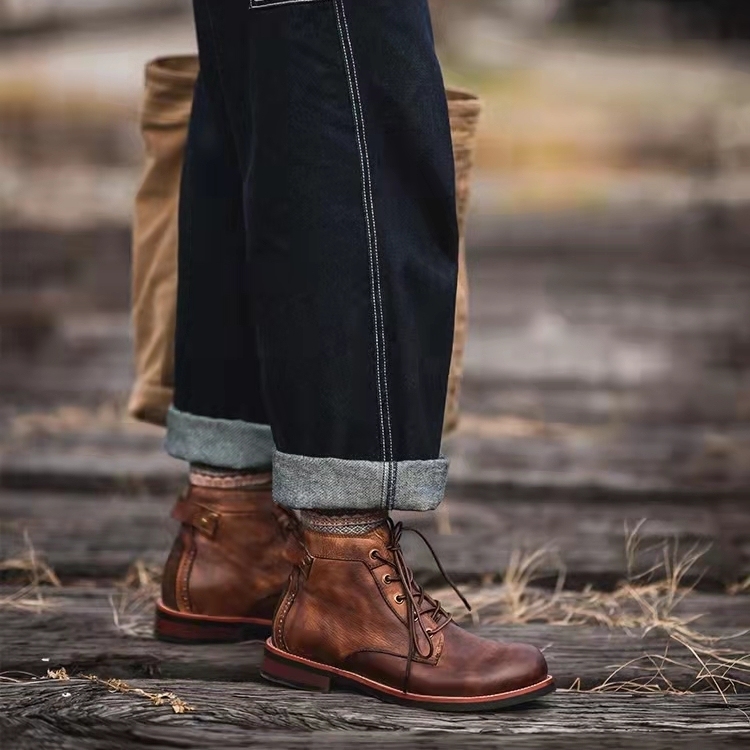 Mens Genuine Leather Waterproof Non-slip Arch Support Hiking Casual Chukka Boots
