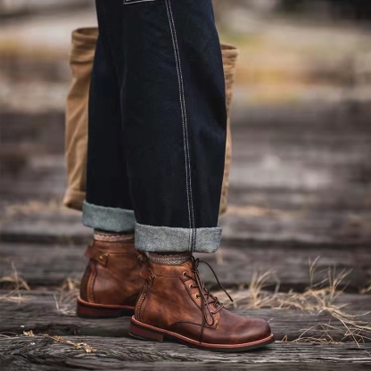 Mens Genuine Leather Waterproof Non-slip Arch Support Hiking Casual Chukka Boots