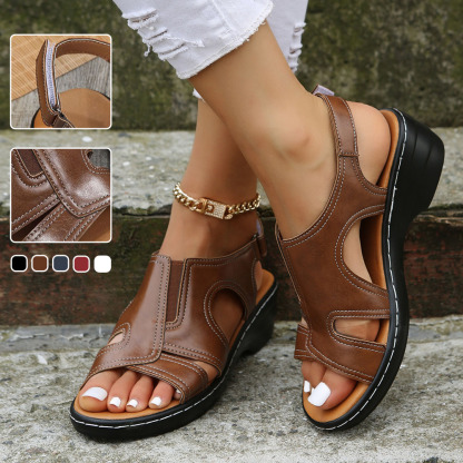 Sommer-Damensandalen mit dickem Absatz und Klettverschluss