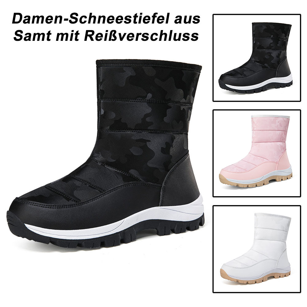 Winter-Damen-Schneestiefel aus Samt mit hohem Schaft und Reißverschluss