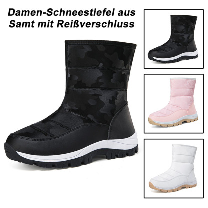 Winter-Damen-Schneestiefel aus Samt mit hohem Schaft und Reißverschluss