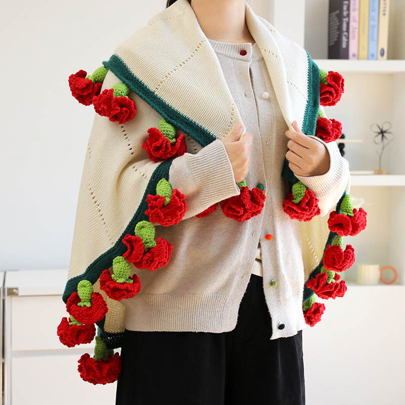 Handgestrickte Regenbogen-Nelkendecke, fertiges Geschenk zum Muttertag