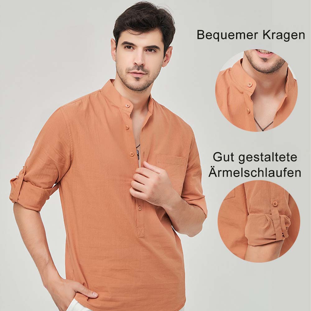 Herren-Henley-Hemd aus fester Baumwolle mit langen Ärmeln