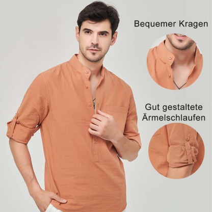 Herren-Henley-Hemd aus fester Baumwolle mit langen Ärmeln