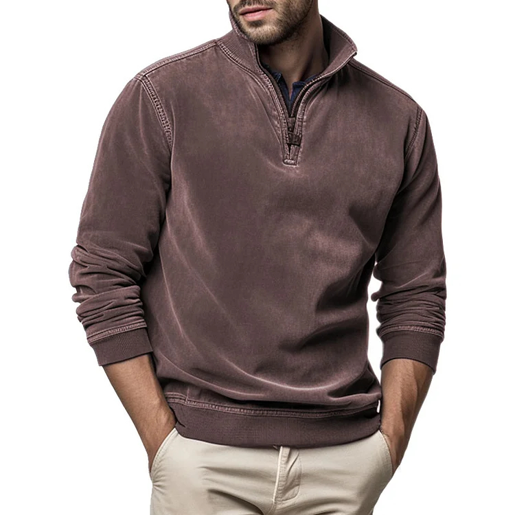 Herren-Sweatshirt aus Henley-Fleece mit halbem Reißverschluss