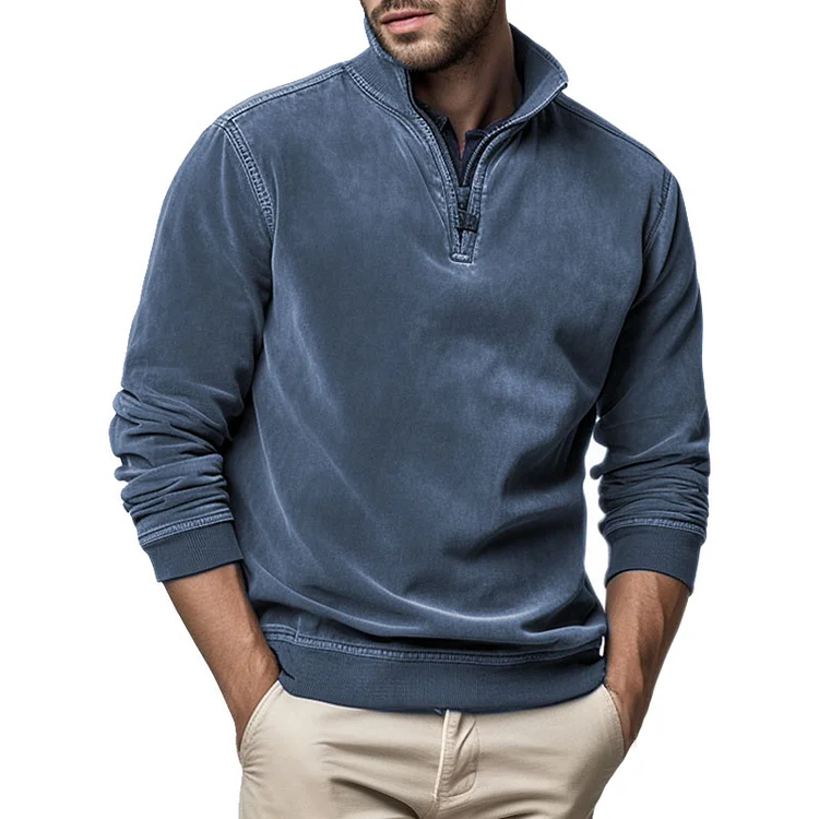 Herren-Sweatshirt aus Henley-Fleece mit halbem Reißverschluss