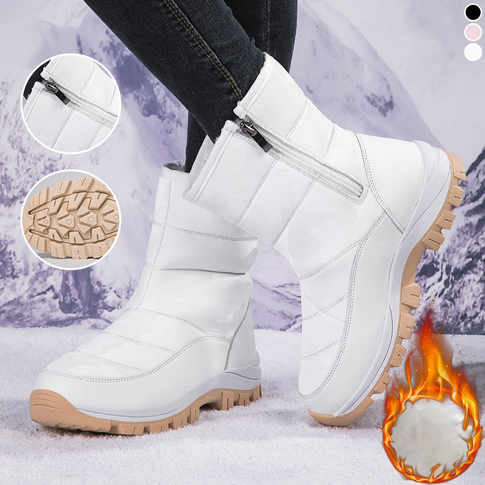 Winter-Damen-Schneestiefel aus Samt mit hohem Schaft und Reißverschluss