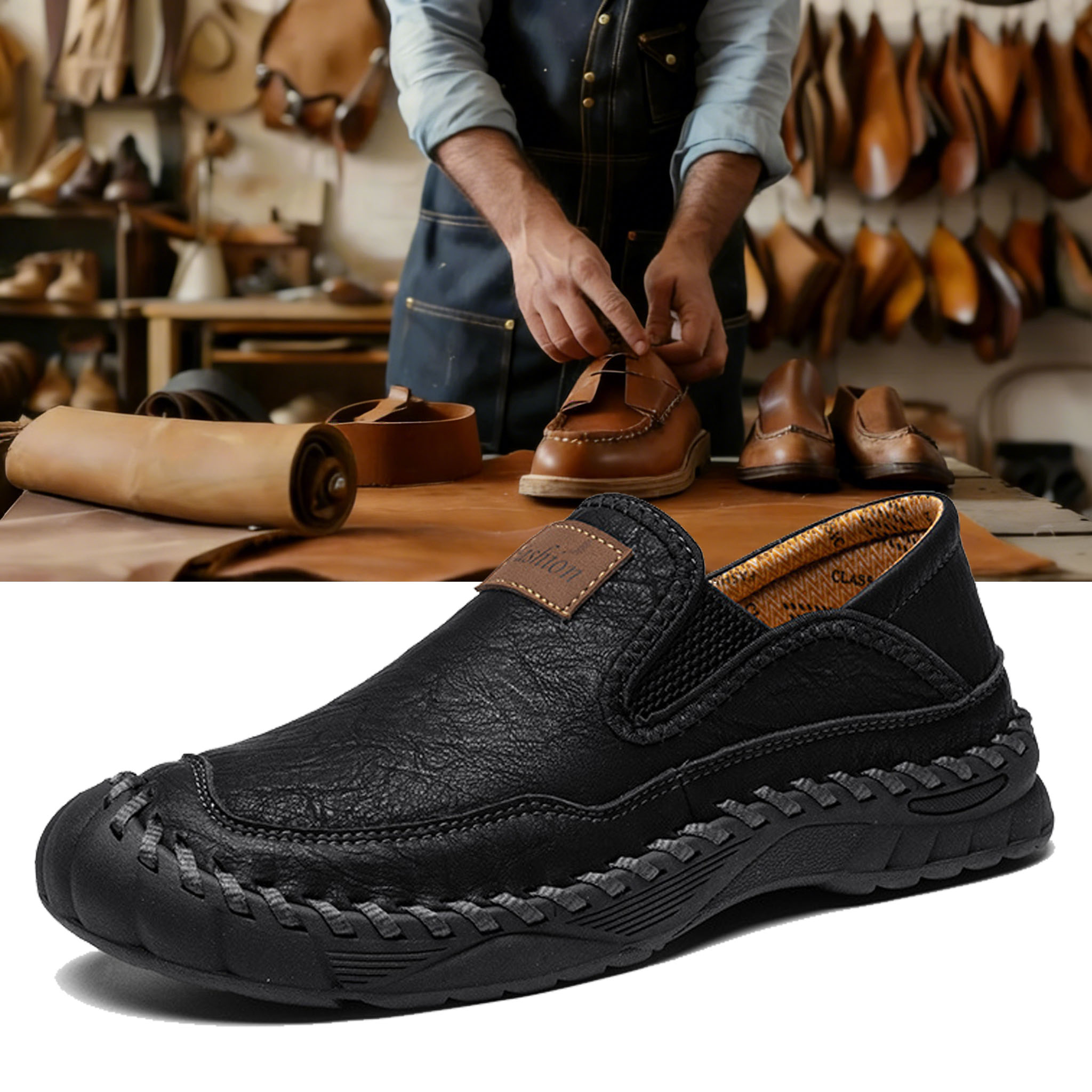⏰ Letzter Tag! 60 % Rabatt! 🔥 Handgefertigte, wasserdichte und rutschfeste Herren-Freizeitschuhe/Slipper aus Leder