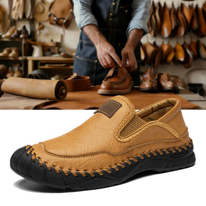 ⏰ Letzter Tag! 60 % Rabatt! 🔥 Handgefertigte, wasserdichte und rutschfeste Herren-Freizeitschuhe/Slipper aus Leder