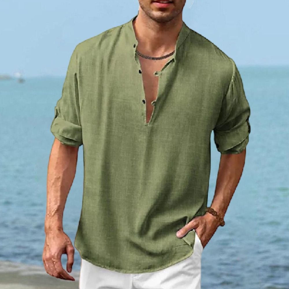 Herren-Henley-Langarmhemd aus Leinen