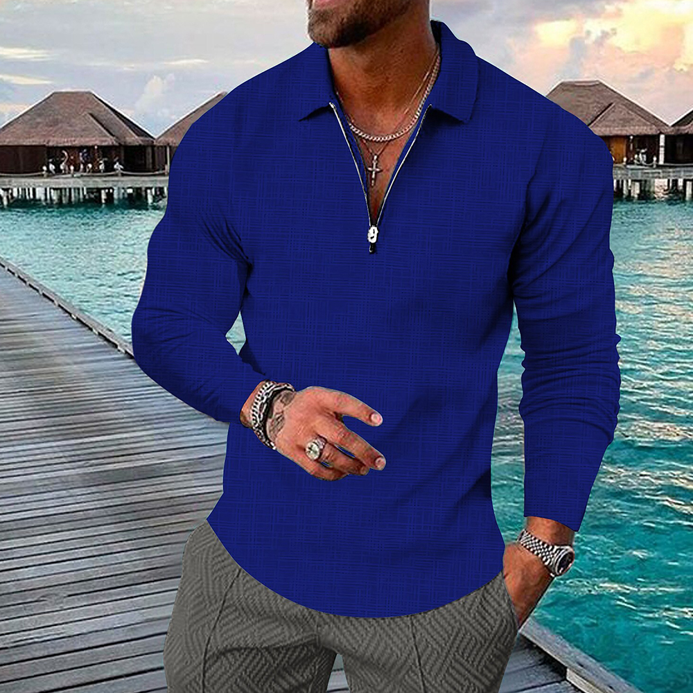 Therling Neues Frühlings-Herren-Revers-Reißverschluss-Langarm-POLO-Shirt