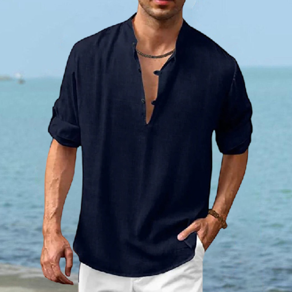 Herren-Henley-Langarmhemd aus Leinen