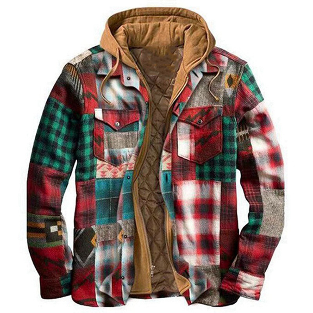  Herrenjacke voller Persönlichkeit aus Fleece und dickem Farbmuster mit Karomuster