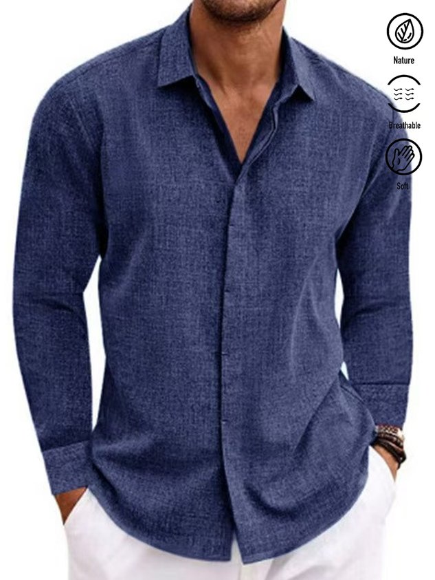 Mehrfarbiges Schlichtes Herrenhemd aus Naturfaser mit Knopfleiste