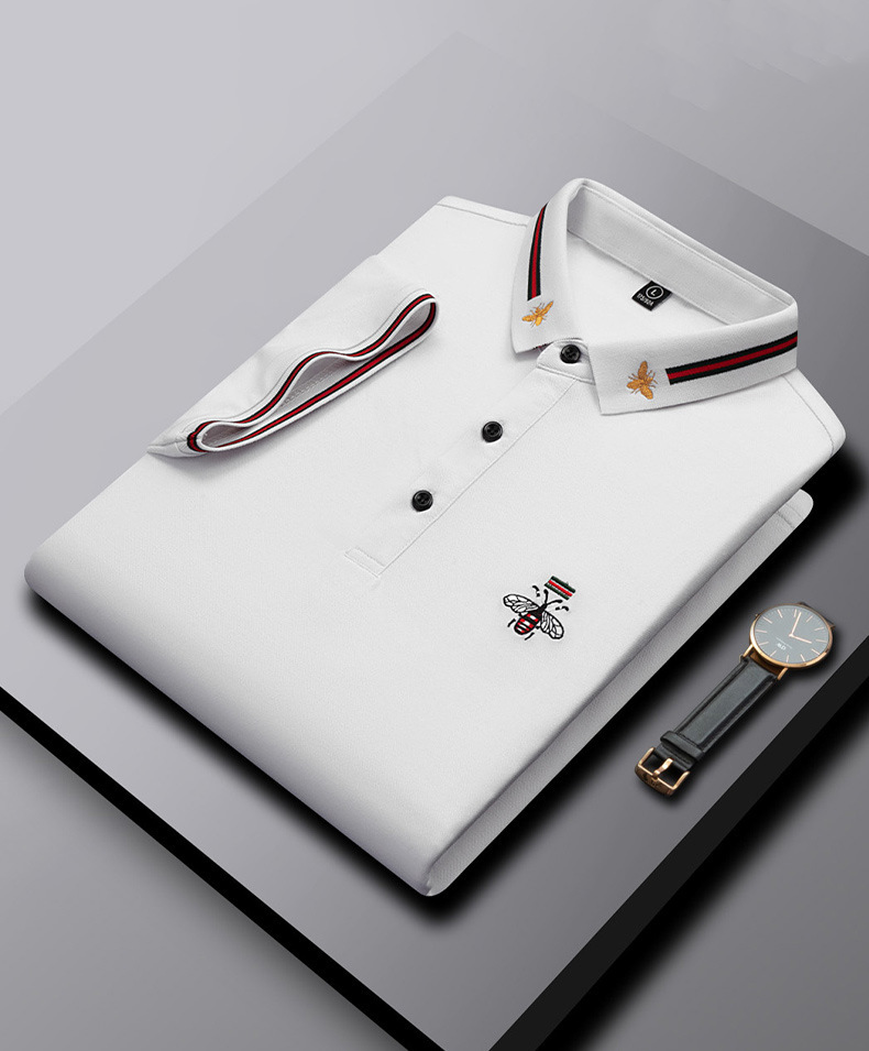Modisches Herren-Poloshirt mit Bienenstickerei und Kurzen Ärmeln und Revers