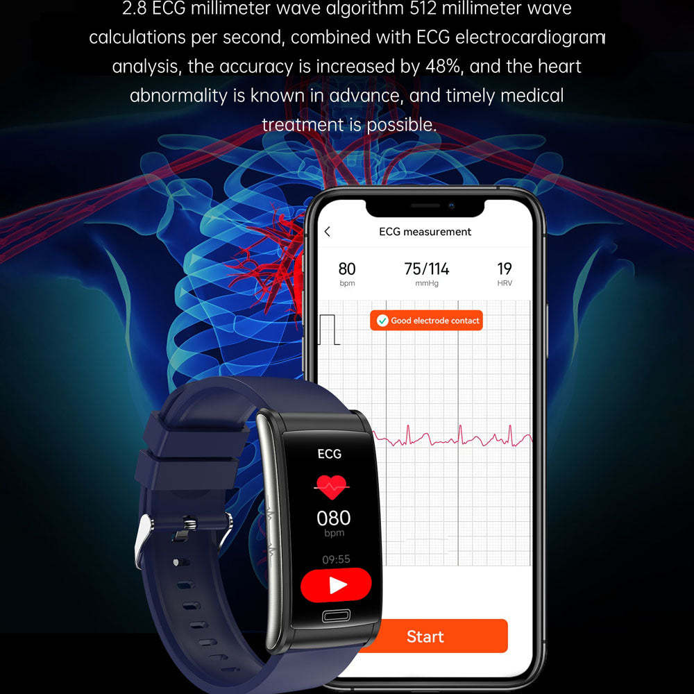 BCBEARSCOME BCE600 3-Kanal-EKG HRV Blutzucker Blutdruck Blutsauerstoff Schlaferkennung HD Bluetooth Smart Armband