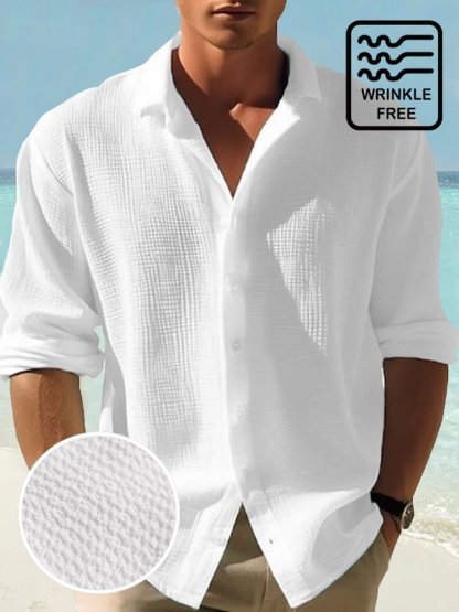 Retro Basics Herren-Langarmhemd aus schnelltrocknendem Seersucker mit