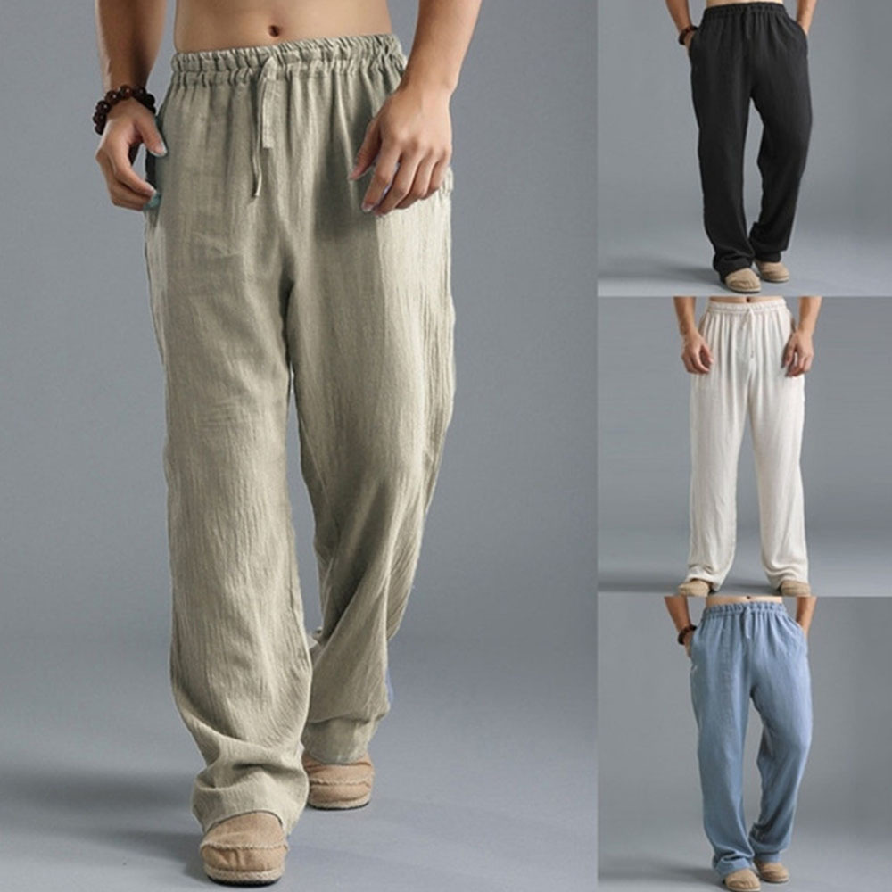 Herren-Sporthose, locker, lässig, Leinen, atmungsaktiv, für Herren