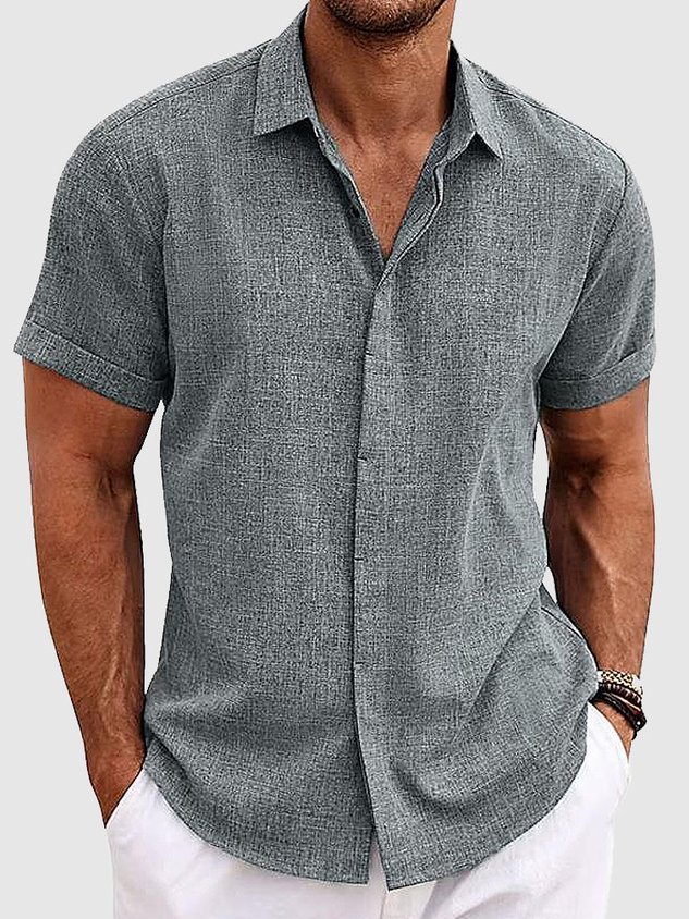 Mehrfarbiges Schlichtes Herrenhemd aus Naturfaser mit Knopfleiste